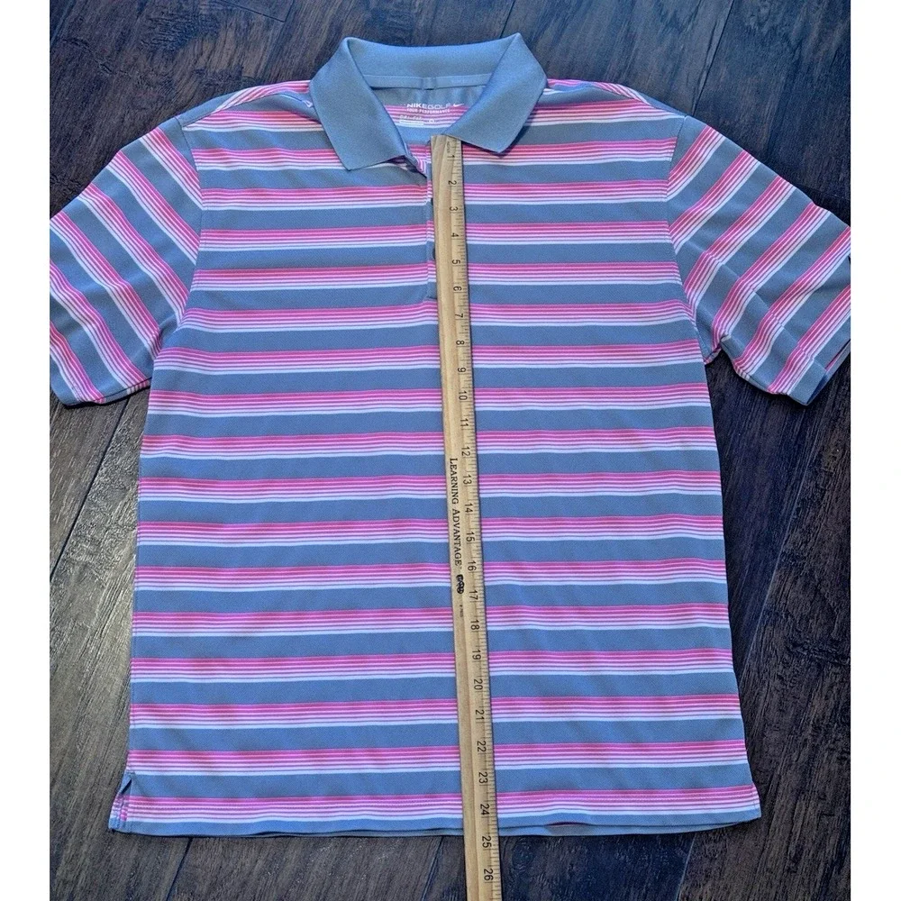 Nike Dri Fit Shirt Golf Polo Men‎ Medium Pink Gray White Stripe Tour Performance